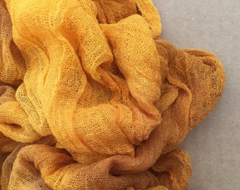 Cotton Scrim, Hand Dyed Gauze, Openweave Fabric, Dyed Butter Muslin, Nuno felting, UK Seller, Colour No.07 Yellow Ochre