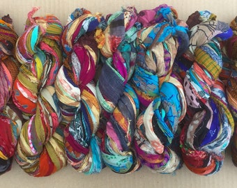 Sari Silk Chiffons printed colours, Variegated Sari Chiffon,  Silk Ribbon , Wide Silk Ribbon, Colour - Multicoloured