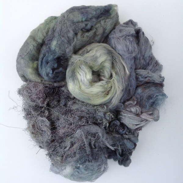 Pick and Mix, Hand Dyed Silk Fibre Selection, Colour No. 56 Pebble, Silk Tops, Laps, Throwsters Waste, Cocoons, Carrier Rods, Hankies