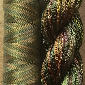 Two of a Kind, No.15 Sludgy Green - Hand Dyed Cotton and Viscose Thread Selection plus Cotton Machine Thread in a combination Pack
