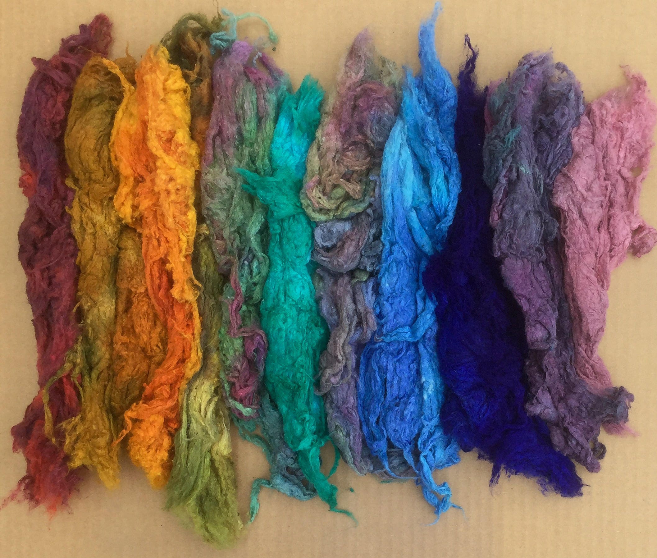 Hand Dyed Mulberry Silk Noils, Hand Dyed Noils, Feltmaking, Spinning