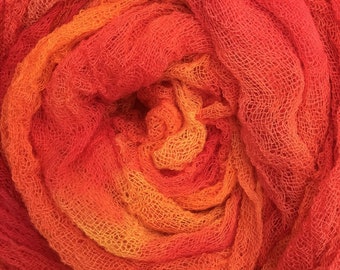 Hand dyed Cotton Scrim, Gauze, Art Cloth, Scarf for nuno felting, art and mixed media projects - Colour No.13 Sunset