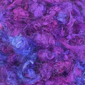 Silk Throwsters Waste, Silk Filament Waste, Hand Dyed Mulberry Silk Waste Fibre, Colour No.05 Violet image 1