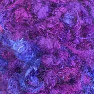 Silk Throwsters Waste, Silk Filament Waste, Hand Dyed Mulberry Silk Waste Fibre, Colour No.05 Violet