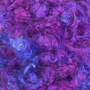 Silk Throwsters Waste, Silk Filament Waste, Hand Dyed Mulberry Silk Waste Fibre, Colour No.05 Violet image 1