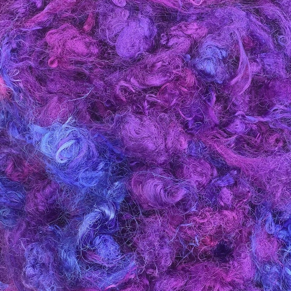 Silk Throwsters Waste, Silk Filament Waste, Hand Dyed Mulberry Silk Waste Fibre, Colour No.05 Violet