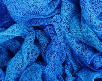 Hand dyed Cotton Scrim /Gauze/Art Cloth/Scarf for nuno felting, art and mixed media projects. No.03 Sky, Blue, Turquoise, 1m