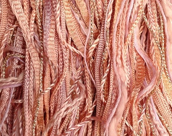 Hand Dyed Cotton and Viscose Thread Selection, One Off, No.43 Peach, Textile Art Supply, Hand Dyed Embroidery Threads, Variegated Threads