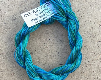 Viscose Chainette 4/167, Hand Dyed Thread, Rayon Ribbon, 25 metres, Colour No.08 Lagoon
