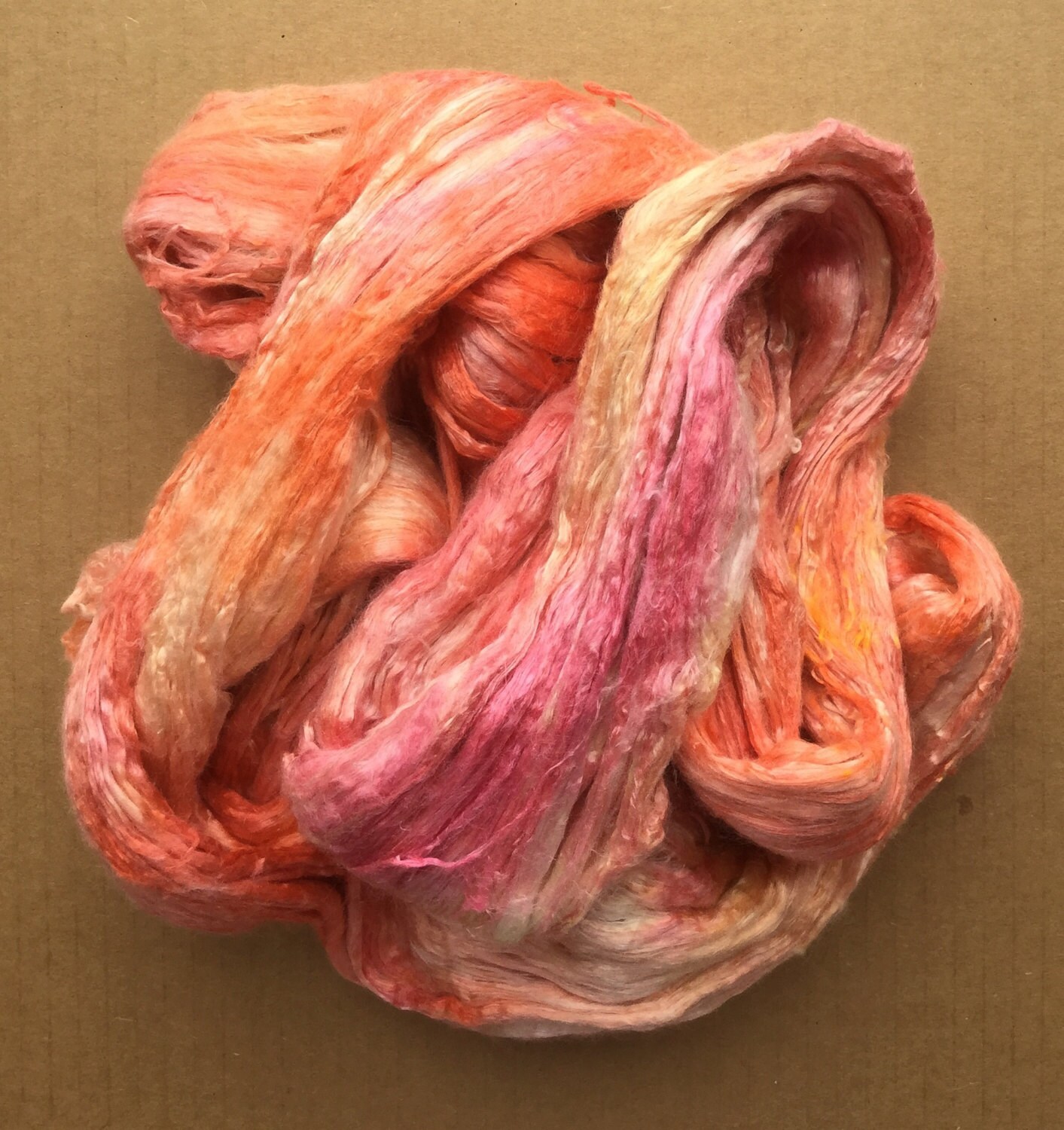 Hand Dyed Silk Brick, Hand Dyed Silk Tops, Mulberry Silk Brick, Pure