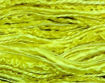 Hand Dyed Silk Thread Selection, Silk One Off  Acid Yellow, Mulberry Silk, Textured Silk, Boucle, Chenille, Bourette, Noil