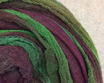 Hand dyed Cotton Scrim, Gauze, Scarf for nuno felting, art and mixed media projects.  Colour No.54 Moss