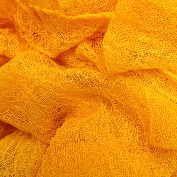 Hand Dyed Cotton Scrim, Butter Muslin, Openweave, Scarf for Nuno Felting,  Art Cloth for Mixed Media Projects, Colour No.51 Daffodil 