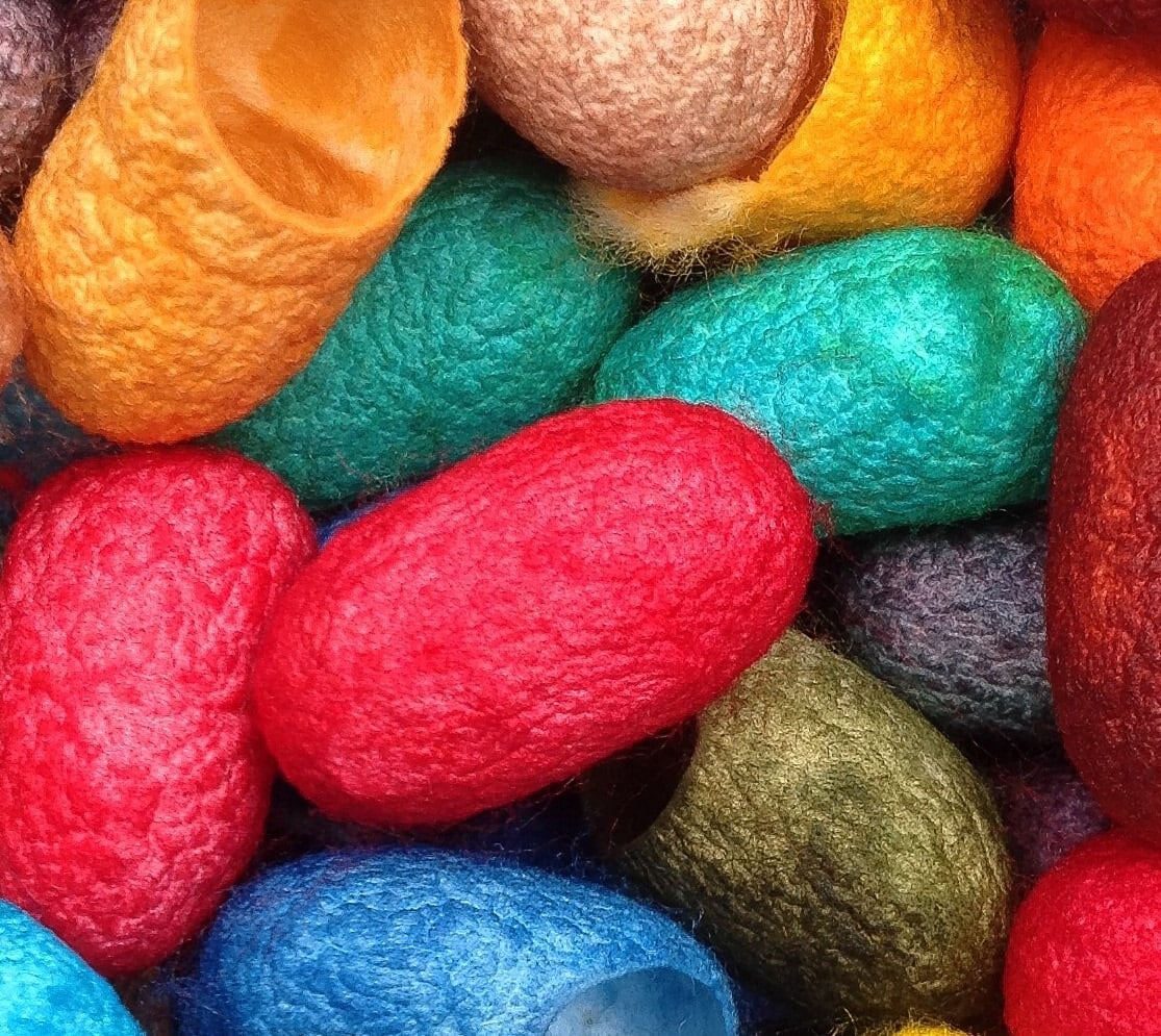 Hand Dyed Silk Cocoons, Silk Cut Cocoons, Mulberry Silk Fibres