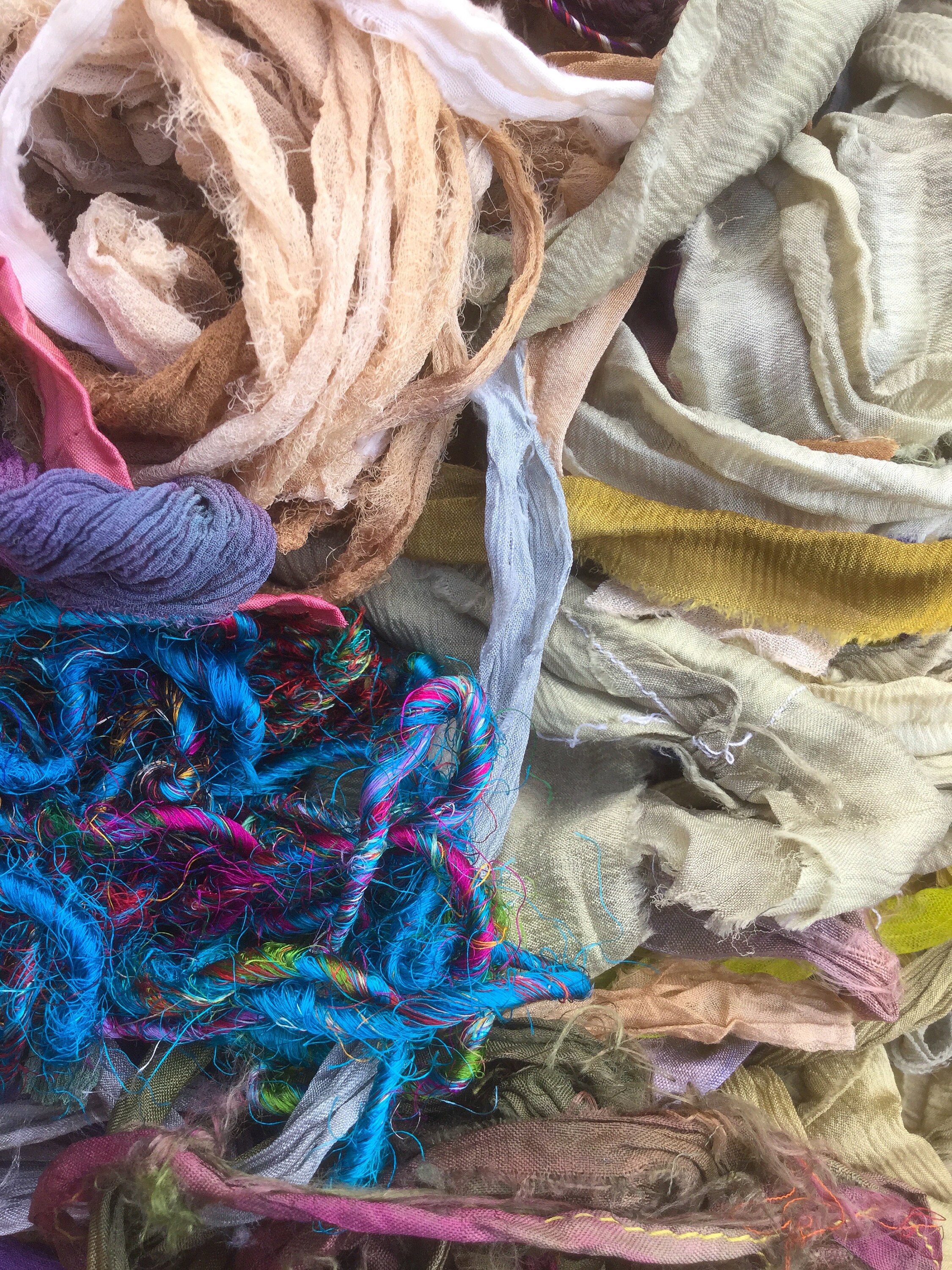 Recycled Sari Silk Yarn - 50g Bulky Weight Ribbon Yarn In Cream Off-White - 100% Silk Craft Yarn