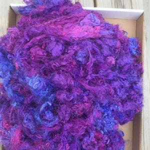 Silk Throwsters Waste, Silk Filament Waste, Hand Dyed Mulberry Silk Waste Fibre, Colour No.05 Violet image 3