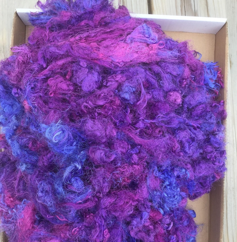 Silk Throwsters Waste, Silk Filament Waste, Hand Dyed Mulberry Silk Waste Fibre, Colour No.05 Violet image 3
