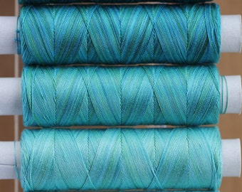 Lagoon Tones, Hand Dyed Cotton Machine Embroidery Thread, Machine Quilting Thread, Tatting, Crochet, Creative Embroidery/Quilting