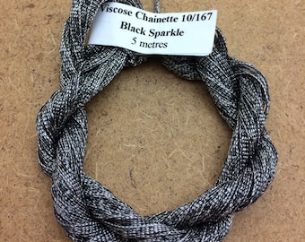 Viscose Chainette Sparkler, 10/167 Viscose and Black Lurex Chainette Thread, Artisan Thread, Textile Art