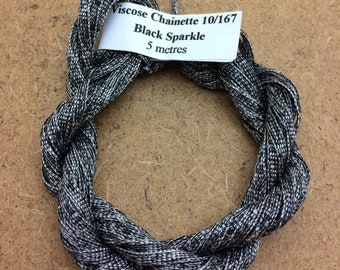 Viscose Chainette Sparkler, 10/167 Viscose and Black Lurex Chainette Thread, Artisan Thread, Textile Art