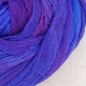 Hand dyed Cotton Scrim, Gauze, Scarf for nuno felting, art and mixed media projects.  Colour No.05 Violet, Purple, Blue, Magenta