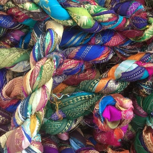 Metallic Border Sari Silk Ribbon, Variegated Sari Ribbon,  Silk Ribbon, Wide Silk Ribbon, Colour - Multicoloured