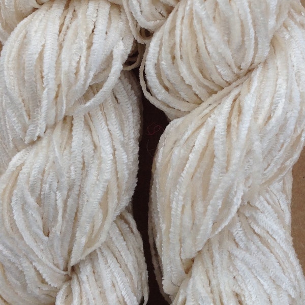 Silk Chenille, Silk Yarn, Weaving Yarn, Crochet Yarn, Natural, Undyed, Ivory,