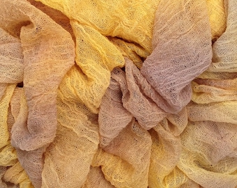 No.84 Buttermilk, Hand Dyed Cotton Scrim, Muslin, Gauze, Scarf for Nuno Felting, Pastel golds, yellows and browns