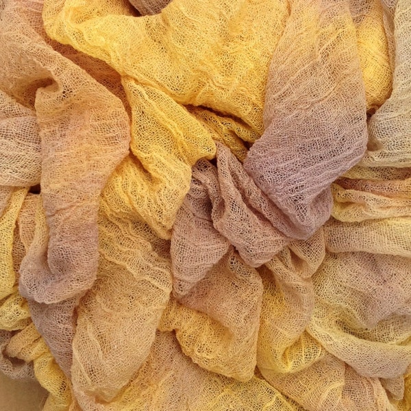 Hand Dyed Cotton Scrim, Muslin, Gauze, Scarf for Nuno Felting, Buttermilk, Pastel golds, yellows and browns
