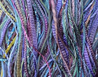 Hand Dyed Embroidery Thread Selection, One Off, No.57 Oil Slick, Mixed Embellishment Yarn, Cotton Thread, Viscose Thread, Canvaswork