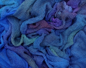 Hand dyed Cotton Scrim, Gauze, Art Cloth, Scarf for nuno felting, Art and Mixed Media projects, Colour No. 57 Oil Slick - Electric Blue