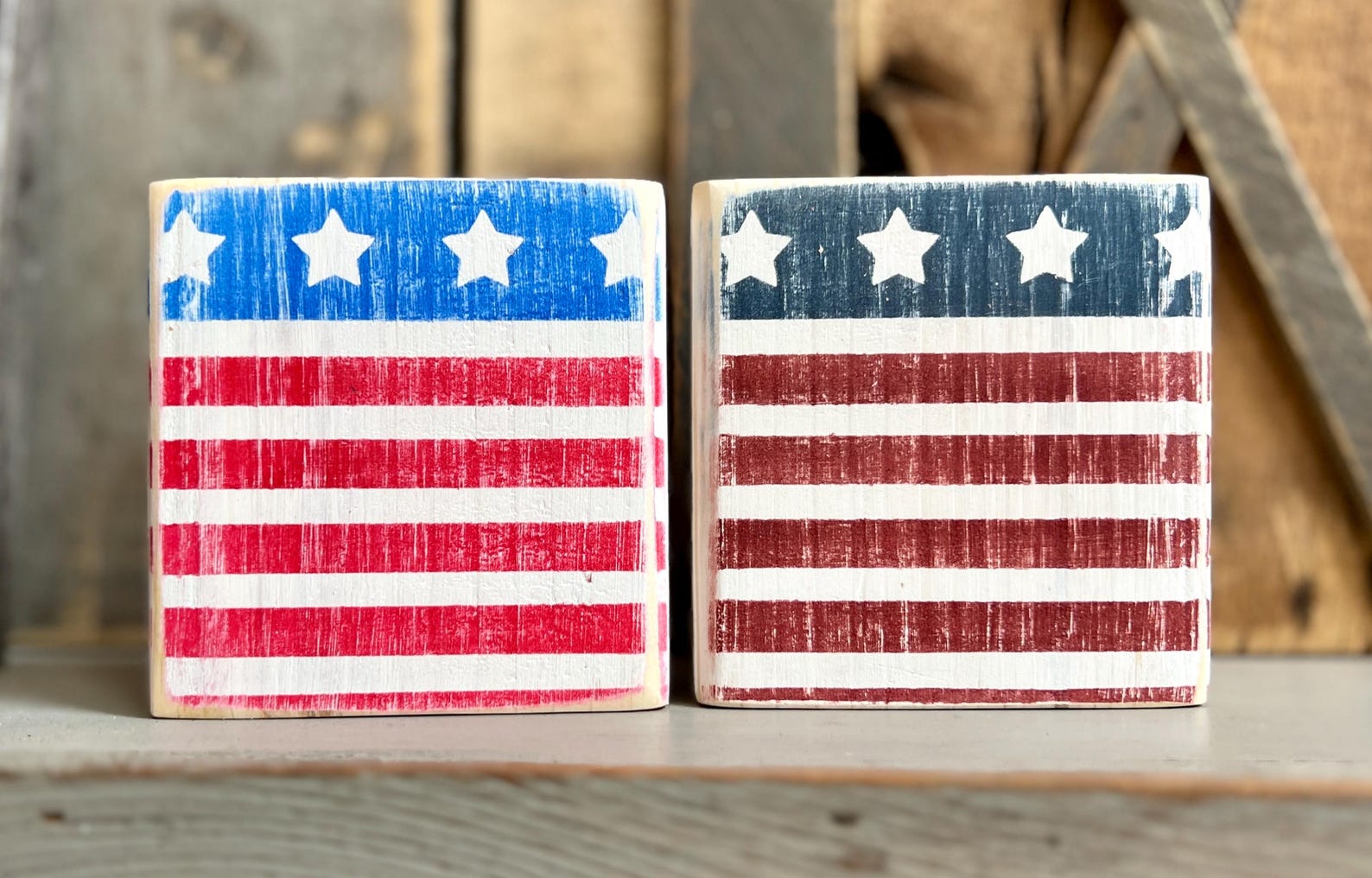 Flag Blocks, USA Block, Farmhouse Summer Decor - Etsy