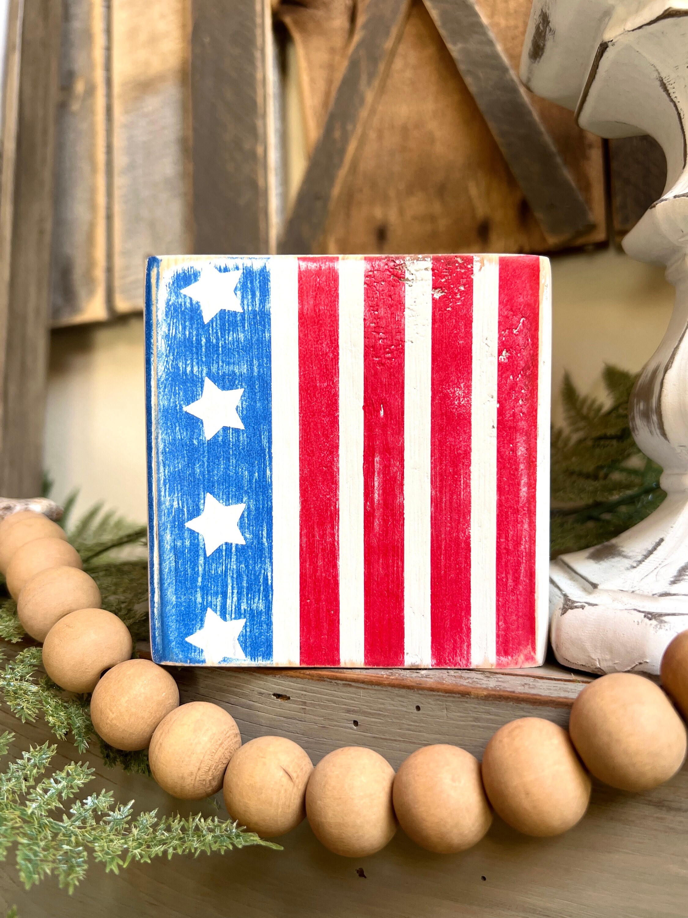 Flag Blocks, USA Block, Farmhouse Summer Decor - Etsy