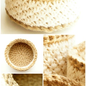 Crochet Pattern Bundle Discount Round, Square and Lace Jute and Cotton Stacking Basket Sets image 3