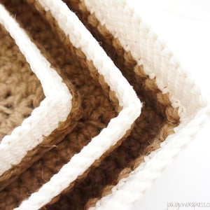 Square Stacking Baskets Set JaKiGu PDF Crochet Pattern 303 Jute and Cotton Nesting Baskets DIY Instructions image 4