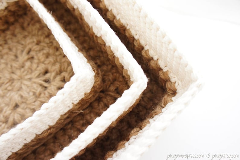 Square Stacking Baskets Set JaKiGu PDF Crochet Pattern 303 Jute and Cotton Nesting Baskets DIY Instructions image 4