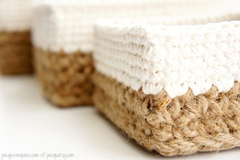 Square Stacking Baskets Set JaKiGu PDF Crochet Pattern 303 Jute and Cotton Nesting Baskets DIY Instructions image 2