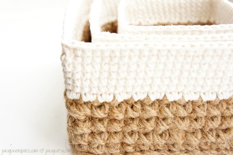 Square Stacking Baskets Set JaKiGu PDF Crochet Pattern 303 Jute and Cotton Nesting Baskets DIY Instructions image 1