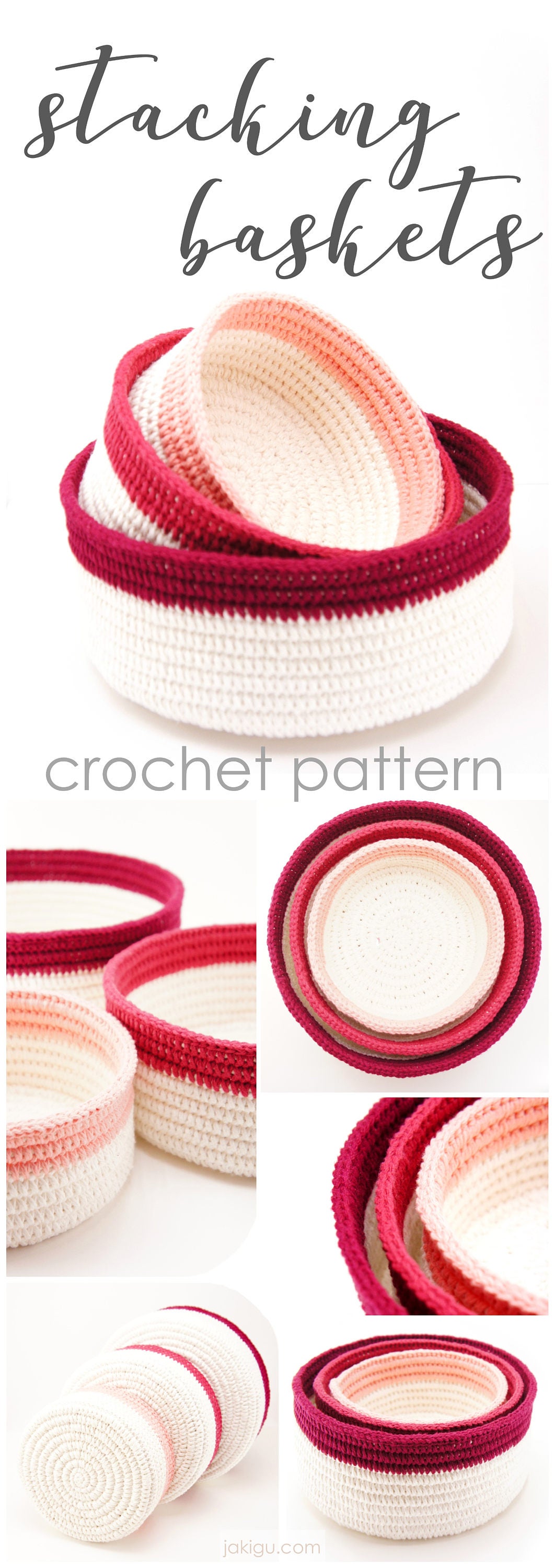 Stackable Crochet Pattern Coiled Crochet Stacking Baskets - PDF Crochet Pattern by Jakigu - Etsy
