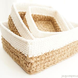 Square Stacking Baskets Set JaKiGu PDF Crochet Pattern 303 Jute and Cotton Nesting Baskets DIY Instructions image 3