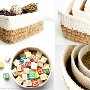 Crochet Pattern Bundle Discount Round and Square Jute and Cotton Stacking Baskets JaKiGu Crochet Pattern image 2