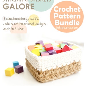 Crochet Pattern Bundle Discount Round, Square and Lace Jute and Cotton Stacking Basket Sets image 5