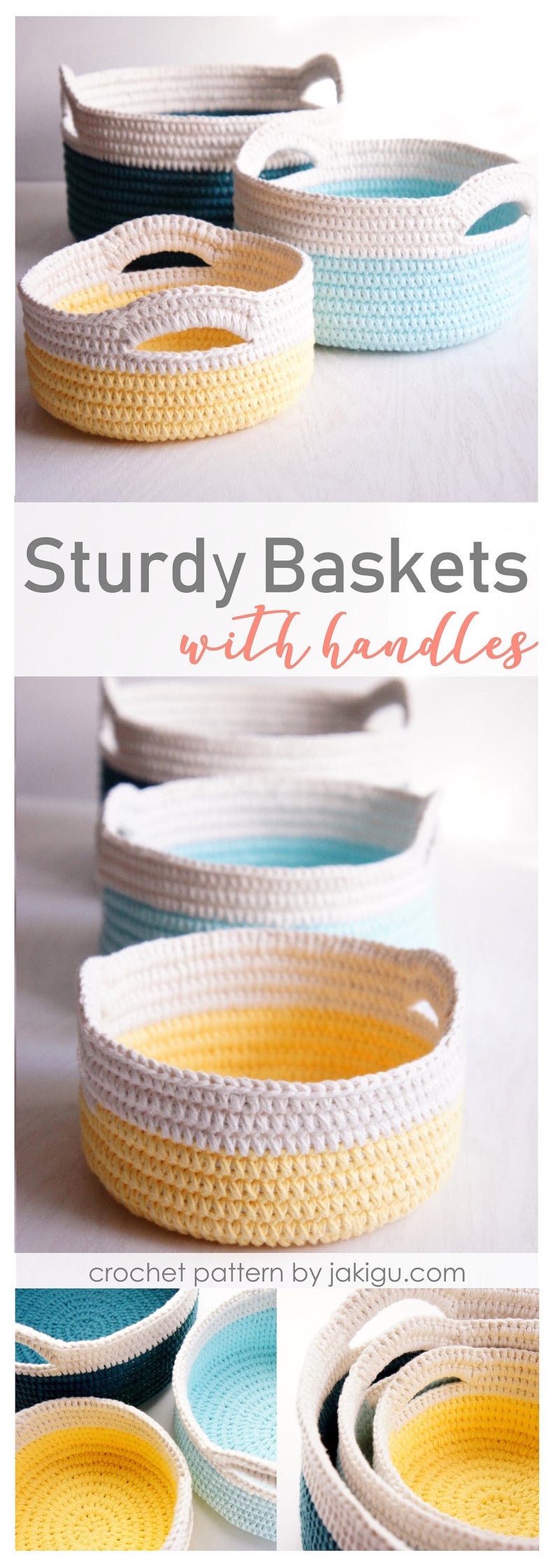 Sturdy Crochet Baskets with Handles Stacking Set of 3 Etsy