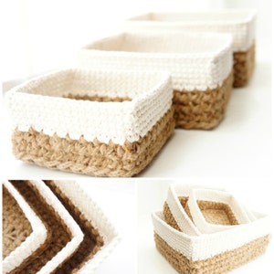 Crochet Pattern Bundle Discount Round, Square and Lace Jute and Cotton Stacking Basket Sets image 2