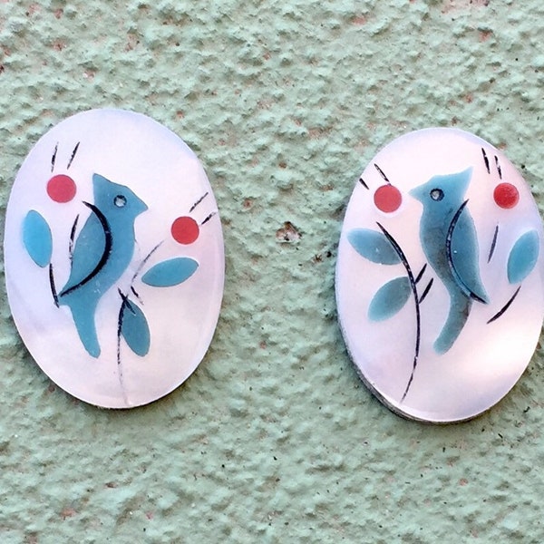 Vintage mother of pearl bird inlay on abalone cabochon, 1970s native american blue bird cabochon, vintage indian jewelry supplies, pajaro