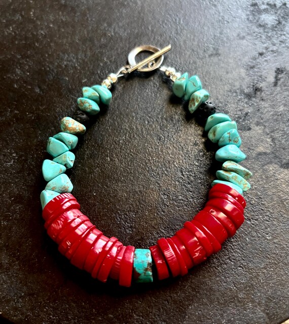 Bracelet Perles Corail Rouge Naturel - Extensible, Fait Main, 65 Carats, Bijou Artisanal