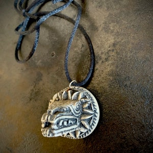 Quetzalcoatl necklace made of animal bone on a black cord, feathered serpent necklace, Kukulcán necklace, Aztec feathered serpent necklace