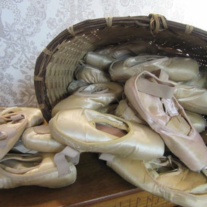 Vintage Ballet Slippers, 1 pair vintage, worn, performance, well worn and once-loved Ballerina Silky Creamy Pointer Dancing Slippers image 1