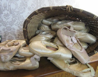 Vintage Ballet Slippers, 1 pair vintage, worn, performance, well worn and once-loved - Ballerina Silky Creamy Pointer Dancing Slippers