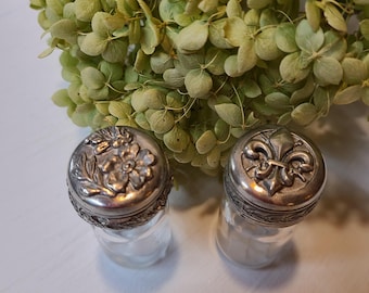 Vintage French Bottle Glass & Pewter Decorative
